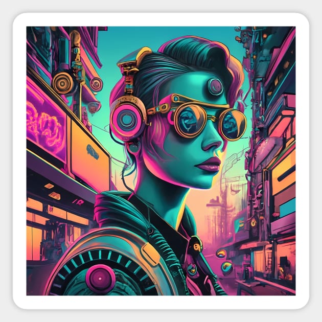 Steampunk synthwave art Sticker by IOANNISSKEVAS